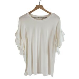 NEW!! Vine & Love SIZE M Bell Ruffle Flutter Sleeve Blouse Top Off White Flowy